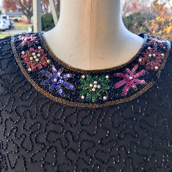 Size XS/S/M Fully beaded 80s formal evening-wear top - Picture 3 of 11
